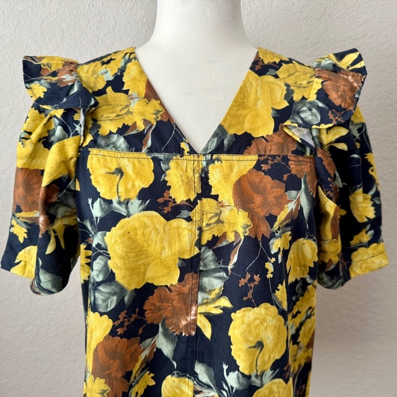 New Sea New York Ella Floral V-Neck Blouse Top Ruffle Women's Size 0 - Picture 2 of 7